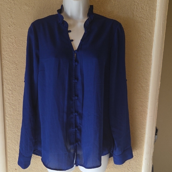Express Tops - Express Royal Blue Ruffled Blouse